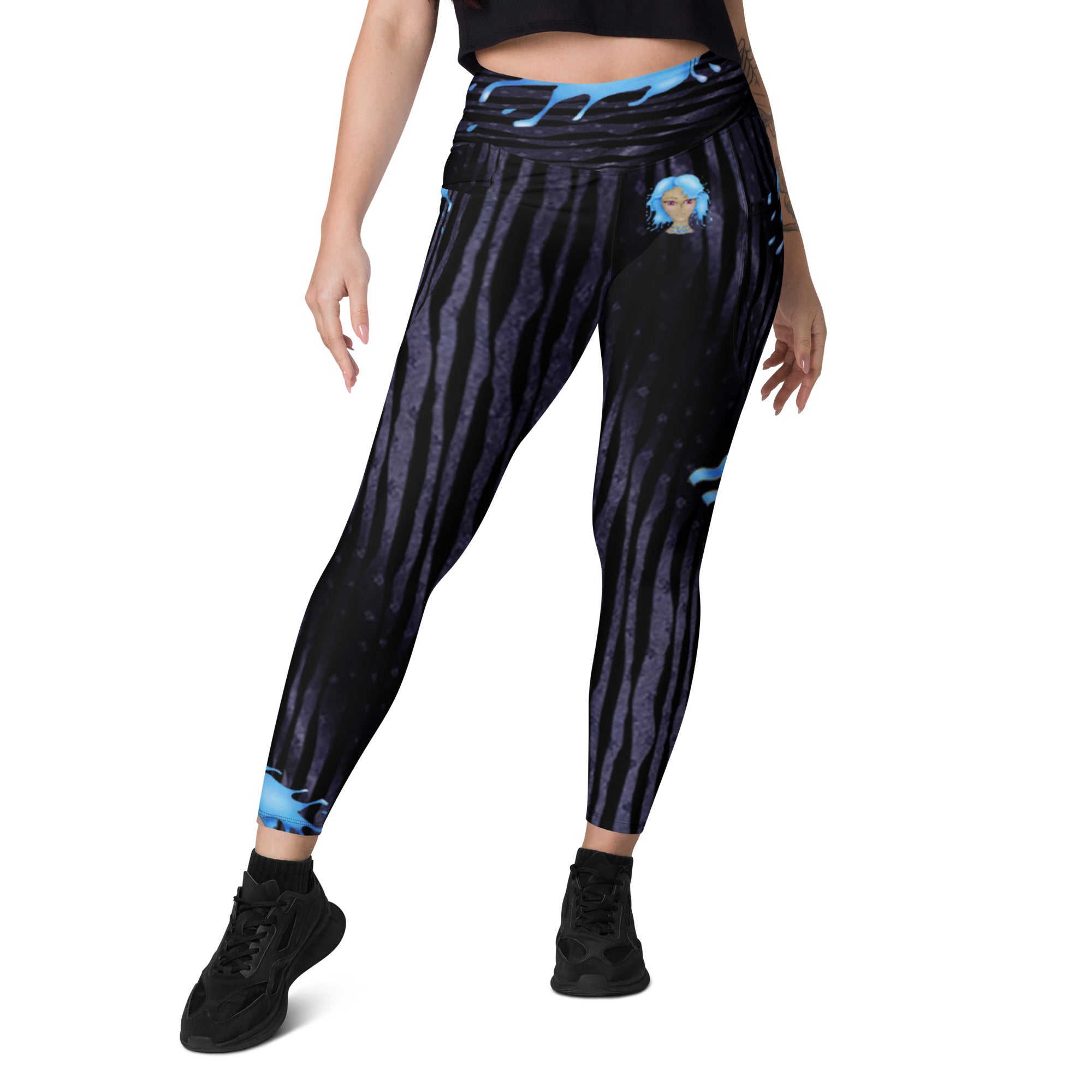 Gym Leggings with Pockets for Aquarius Girls. Zodiac Yoga Pants- Cosmic Aqua by WickedYo.